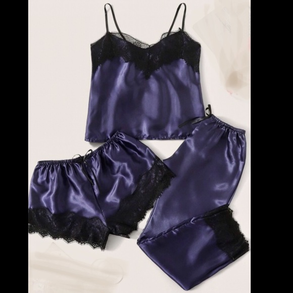 Other - New Purple Satin Silk-Like Lace Pajama Set